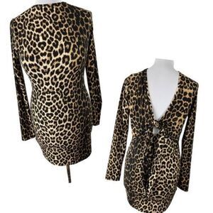 Womens Junior's XL Cheetah Print Reversible Mini Dress‎ Tie Up Animal Printed